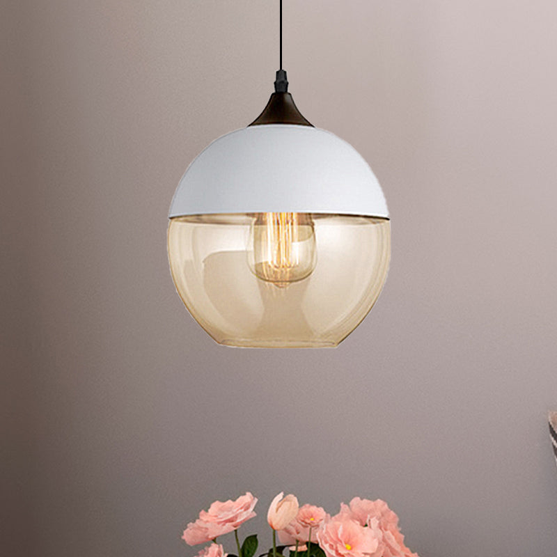 Modern 1-Light Glass Suspension Pendant In White/Black - 5/7/8 Wide Drum/Cylinder/Jar Clear/Yellow