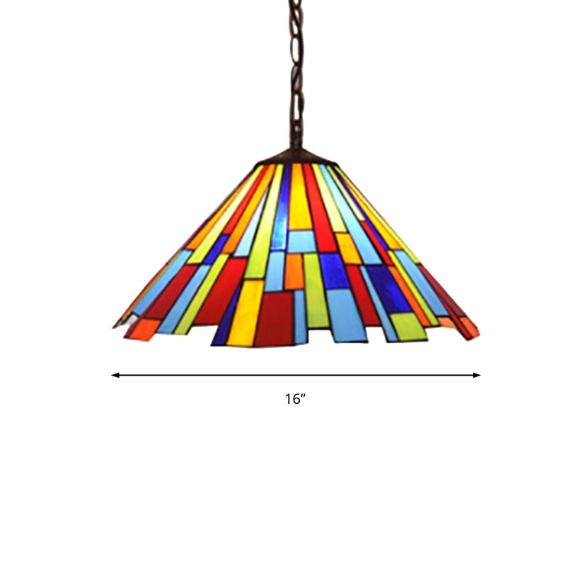 Tiffany Stained Glass Conical Hanging Lamp - Black Ceiling Pendant For Dining Room (12’/16’ Width)