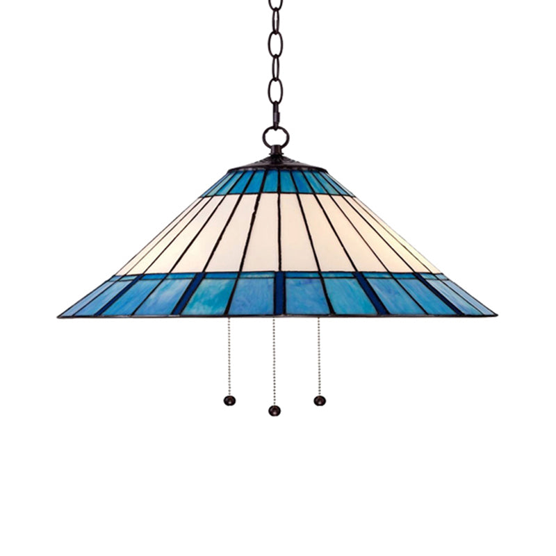 Tiffany-Style Blue Stained Glass Pendant Light - Tapered Design 16’/19.5’ W Single Bulb