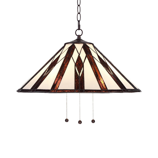 Tiffany Multicolored Stained Glass Pendant Light With White Single Bulb – 16’/19.5’ W Tapered