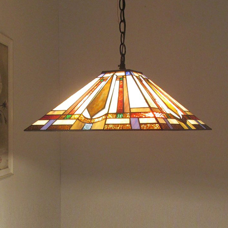 Tiffany Rhombus/Shell Ceiling Lamp - Brown Stained Art Glass Pendant Light For Dining Room