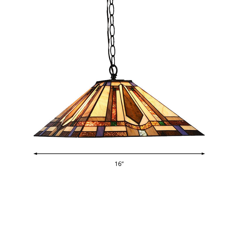 Tiffany Rhombus/Shell Ceiling Lamp - Brown Stained Art Glass Pendant Light For Dining Room