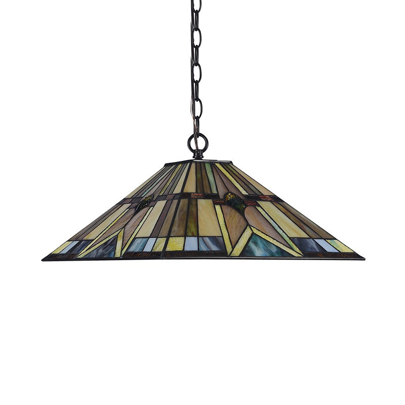 Tiffany Rhombus/Shell Ceiling Lamp - Brown Stained Art Glass Pendant Light For Dining Room