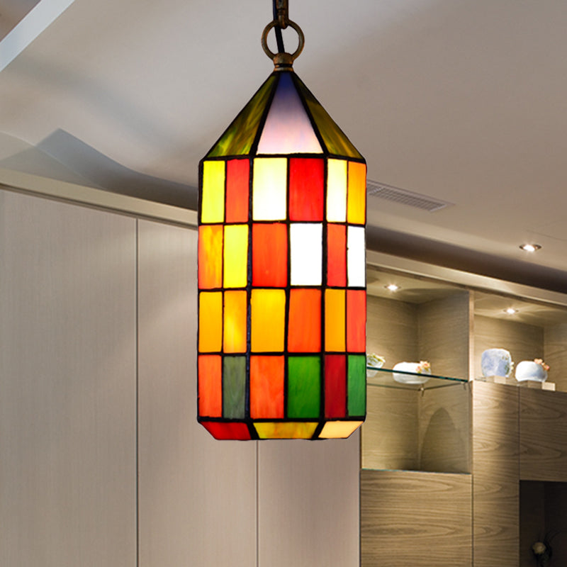 Stained Glass Hanging Pendant Light For Bedroom Or Living Room Multicolored Shade Red-Yellow-Green