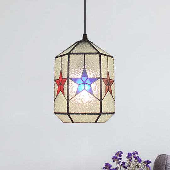 Stylish Star Design Pendant Ceiling Light - Stainless Art Glass Tiffany White & Clear 1-Light