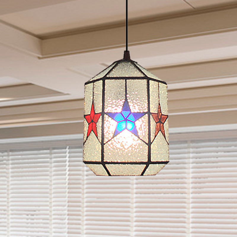 Stylish Star Design Pendant Ceiling Light - Stainless Art Glass Tiffany White & Clear 1-Light