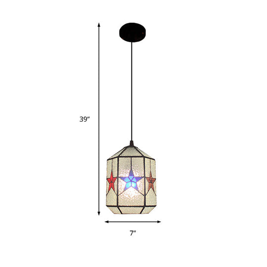 Stylish Star Design Pendant Ceiling Light - White/Clear Tiffany Art Glass Stainless 1-Light