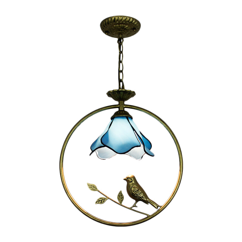Stylish Blue Petal Tiffany Hanging Light Fixture - Handcrafted Art Glass Ceiling Lamp With Metal