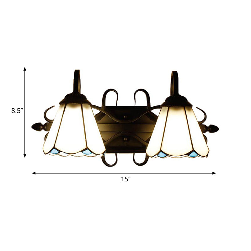 Tiffany Stained Glass Cone Sconce Lamp - Retro Wall Lighting For Living Room In Beige/Blue