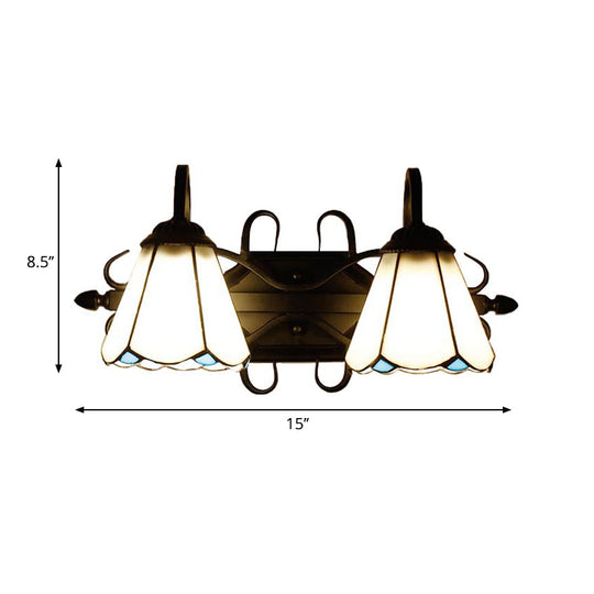 Tiffany Stained Glass Cone Sconce Lamp - Retro Wall Lighting For Living Room In Beige/Blue