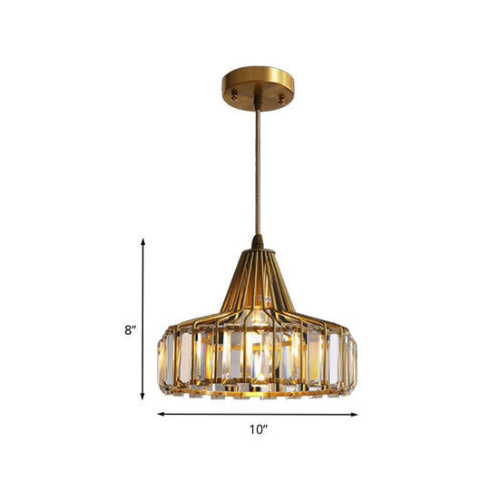 Contemporary Crystal Block Drum Pendant Light - Gold 1 10’/14’ Wide