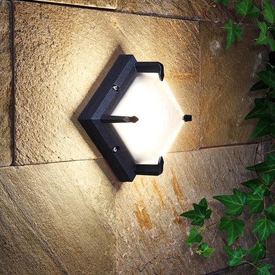 Contemporary Led Square Patio Wall Sconce Light In Black With Frosted Glass