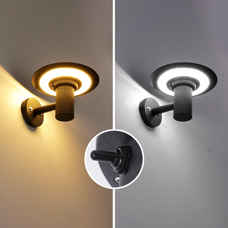 Minimalist Solar Wall Light For Courtyard With Black Tray Design And Led Aluminum Sconce