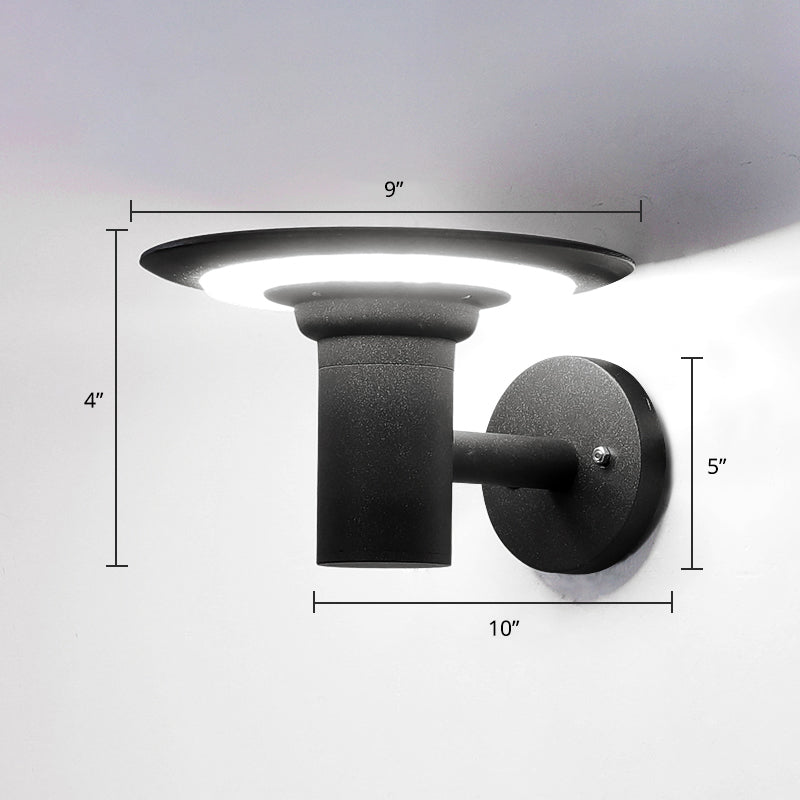 Minimalist Solar Wall Light For Courtyard With Black Tray Design And Led Aluminum Sconce