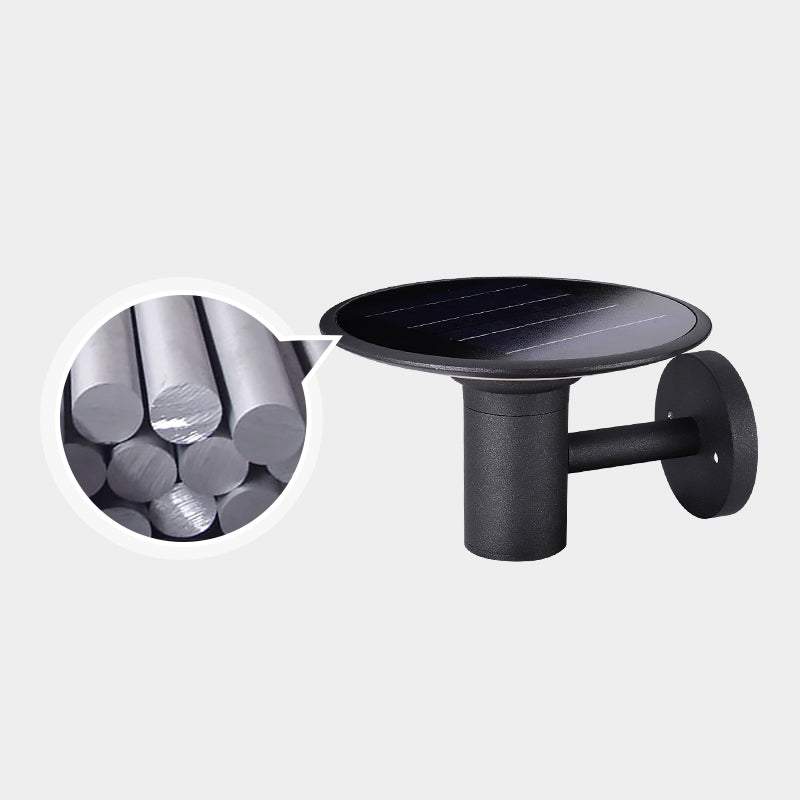 Minimalist Solar Wall Light For Courtyard With Black Tray Design And Led Aluminum Sconce