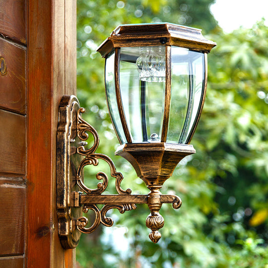 Solar Led Wall Lamp: Traditional Bell-Shaped Light Fixture For Backyard Bronze / White