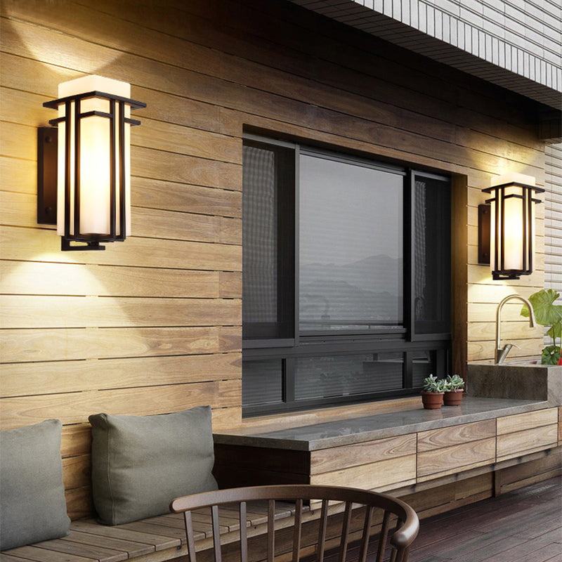 Rustic Metal Wall Sconce Light - Rectangular Outdoor 1-Light Black Finish