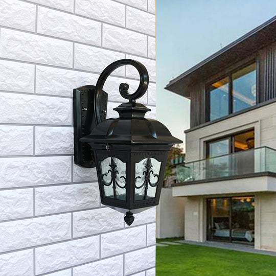 Outdoor Solar Wall Sconce - Lantern Shaped Led Lamp Fixture With Traditional Clear Glass Design