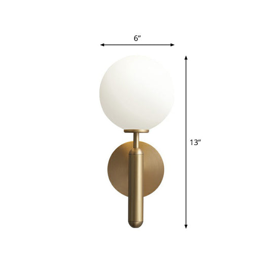 Minimalist Brass Wall Sconce With Cream Glass Shade - 1-Light Living Room Lighting