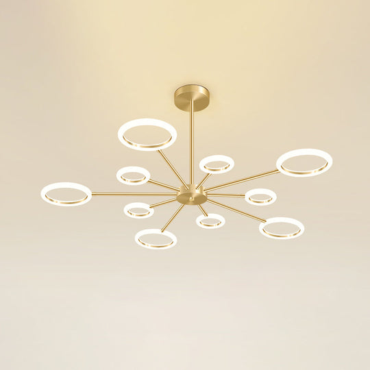 Minimalistic Metal Sputnik Led Chandelier - Gold Hanging Light With Acrylic Shade