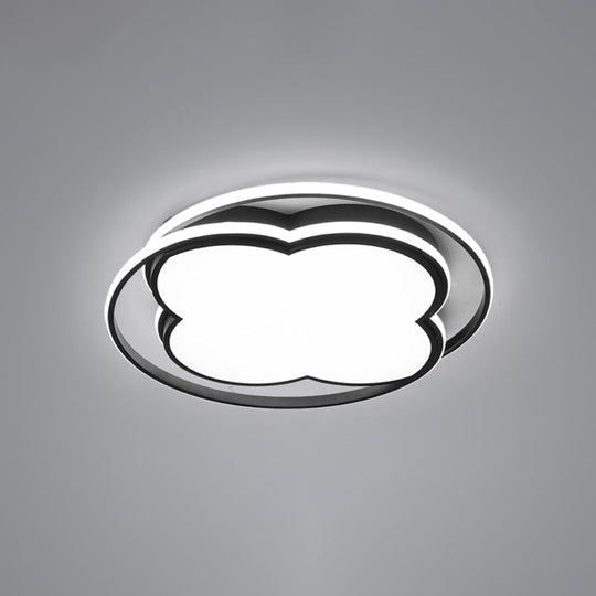 Modern Black Floral Led Ceiling Lamp For Minimalistic Bedroom Lighting / 16.5