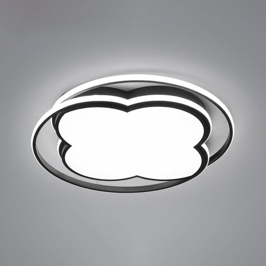 Modern Black Floral Led Ceiling Lamp For Minimalistic Bedroom Lighting / 24.5
