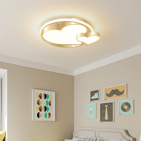 Golden Metal Flush Mount Ceiling Light With Double Heart Design For Modern Bedroom Lighting Gold /