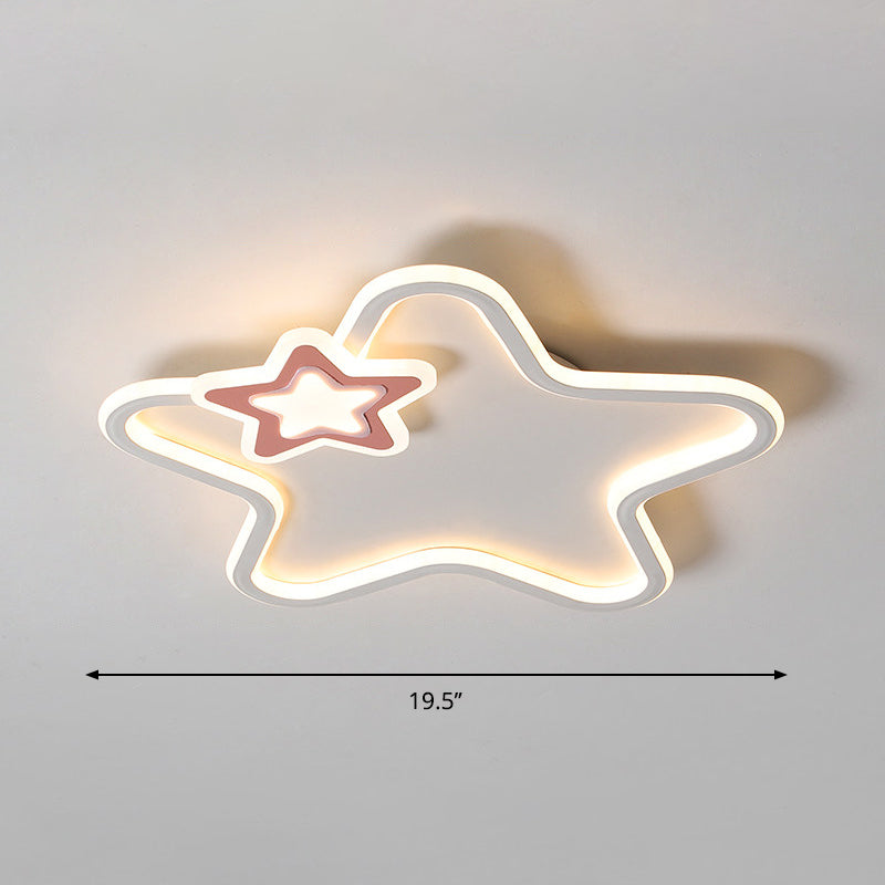 Kids Cartoon Star Led Ceiling Light Fixture - Acrylic Flushmount For Bedroom Pink / Warm