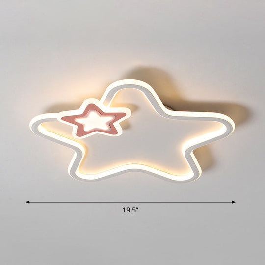 Kids’ Cartoon Star Led Ceiling Light Fixture - Acrylic Flushmount For Bedroom Pink / Warm