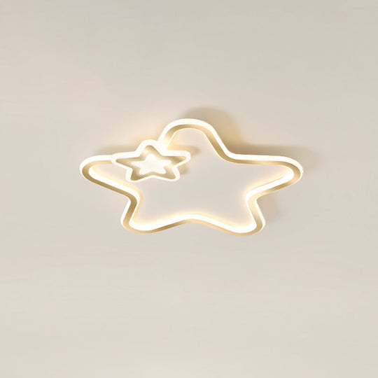 Kids Cartoon Star Led Ceiling Light Fixture - Acrylic Flushmount For Bedroom Gold / White