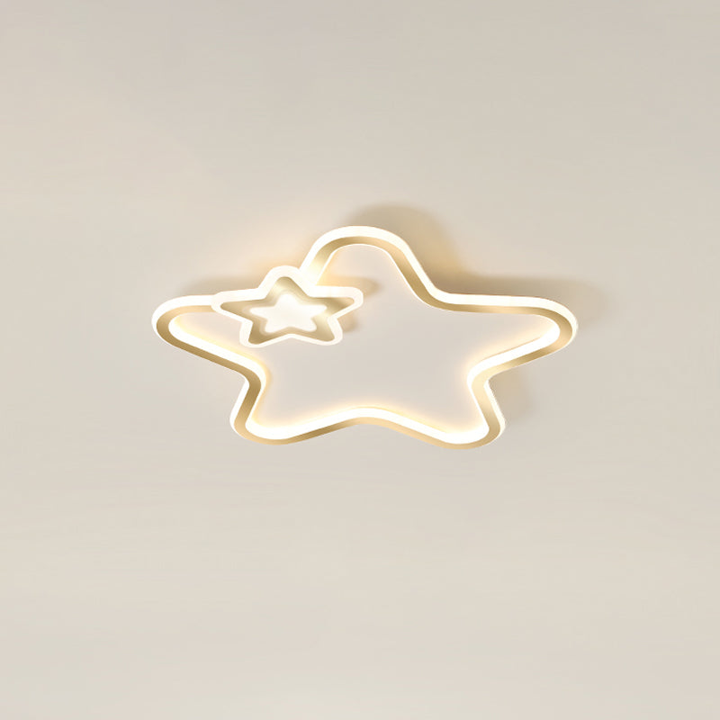 Kids’ Cartoon Star Led Ceiling Light Fixture - Acrylic Flushmount For Bedroom Gold / White