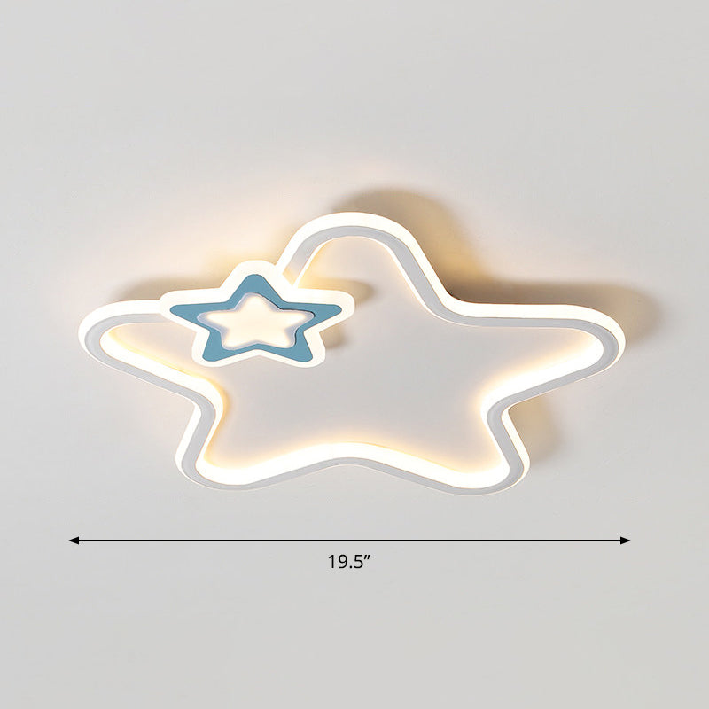 Kids’ Cartoon Star Led Ceiling Light Fixture - Acrylic Flushmount For Bedroom Blue / White