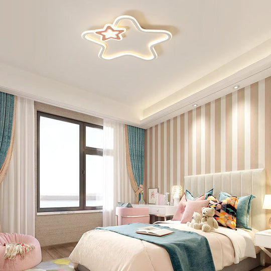 Kids’ Cartoon Star Led Ceiling Light Fixture - Acrylic Flushmount For Bedroom