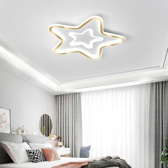 Simplistic Acrylic Star Led Flush Mount Lamp With Gold Finish - Ideal Ceiling Light For Child’s