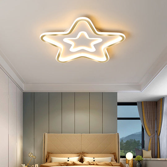 Simplistic Acrylic Star Led Flush Mount Lamp With Gold Finish - Ideal Ceiling Light For Child’s