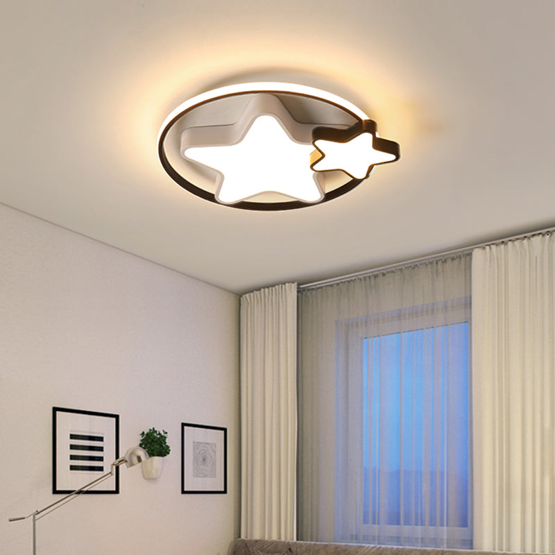 Kids Bedroom Led Star Ceiling Light In Black And White Acrylic Flush Mount Black - White / 18’