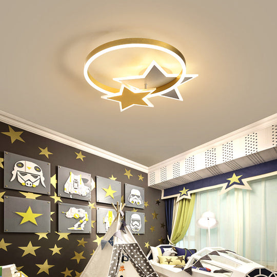 Gold Star And Circle Led Ceiling Flush Mount Light For Kids Room Childrens Metal Fixture / 16 Third