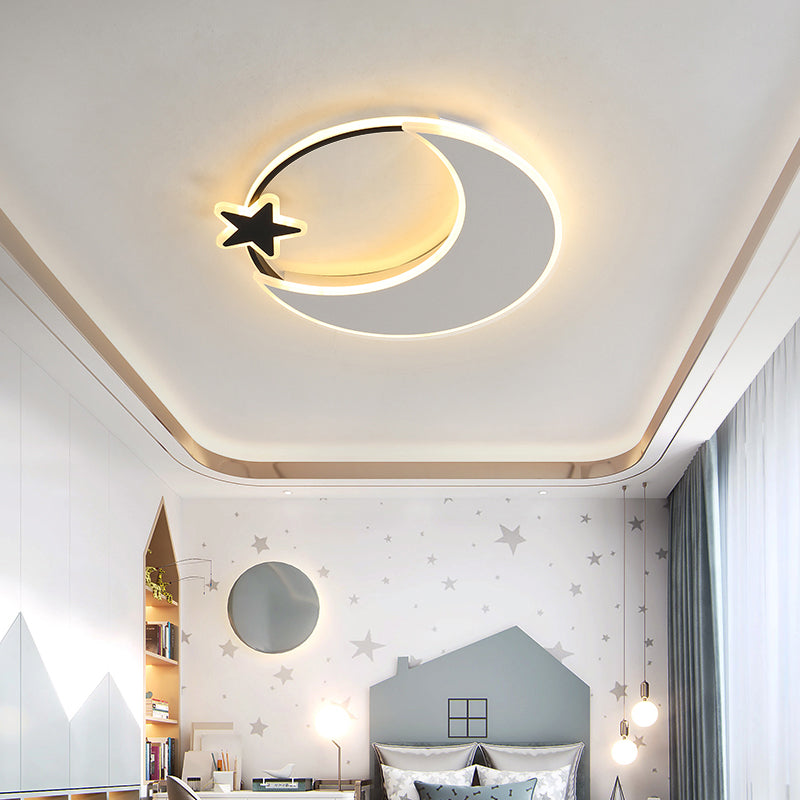 Kids Led Moon And Star Ceiling Light Fixture - Acrylic Black-White Flush Mount For Bedroom