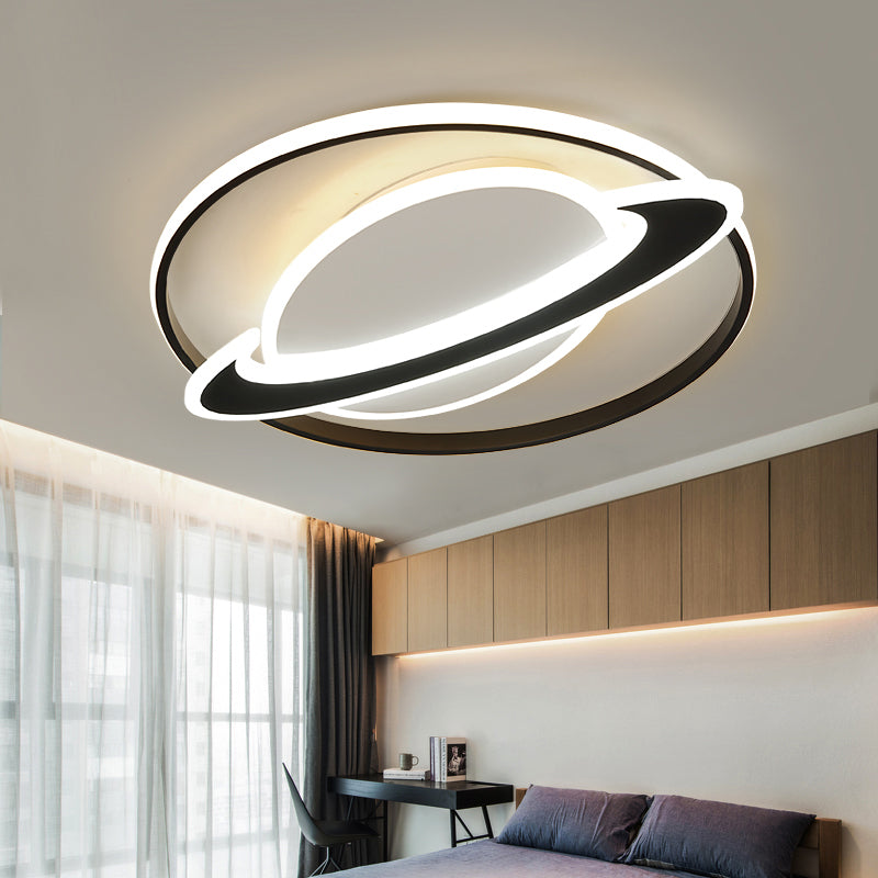 Planet Kids Bedroom Flushmount Lighting Black Led Ceiling Light / 16.5’ White