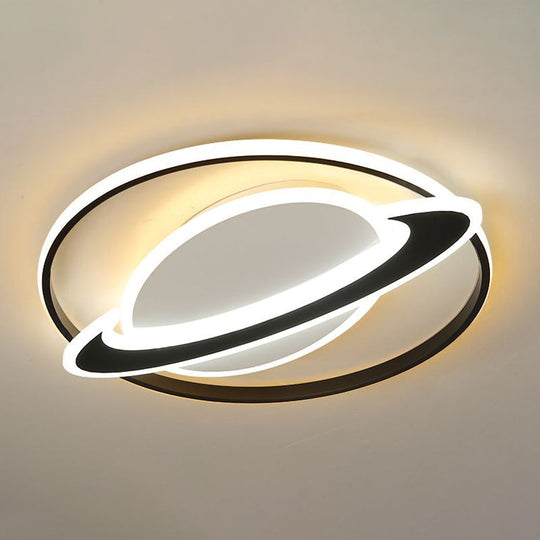 Planet Kids Bedroom Flushmount Lighting Black Led Ceiling Light / 16.5’ Remote Control Stepless