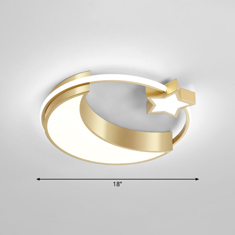 Golden Moon And Star Led Flush Mount: Nordic Acrylic Ceiling Light For Nursery Gold / 18 White
