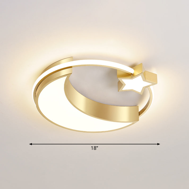 Golden Moon And Star Led Flush Mount: Nordic Acrylic Ceiling Light For Nursery Gold / 18 Warm