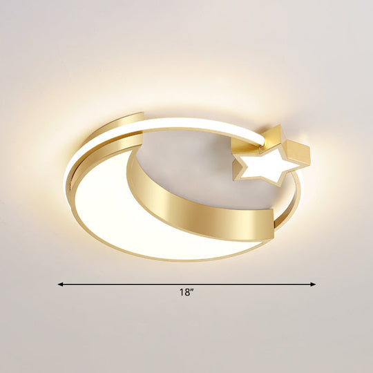 Golden Moon And Star Led Flush Mount: Nordic Acrylic Ceiling Light For Nursery Gold / 18 Warm