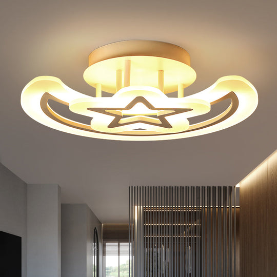 Kids’ Moon And Star Ceiling Lamp - White Led Semi Flush Mount For Bedroom