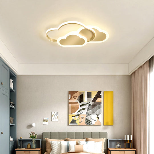 Cloudy Kids Led Bedroom Ceiling Light: Acrylic Flush Mount Fixture Gold / 16.5’ Warm