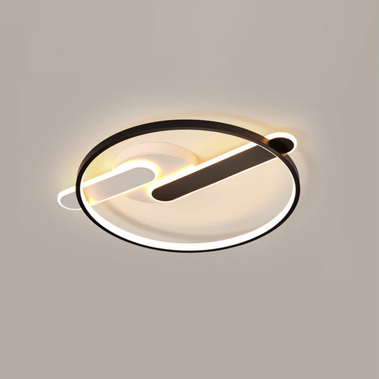 Modern Black - White Geometric Led Flush Ceiling Light For Bedroom / Natural Round