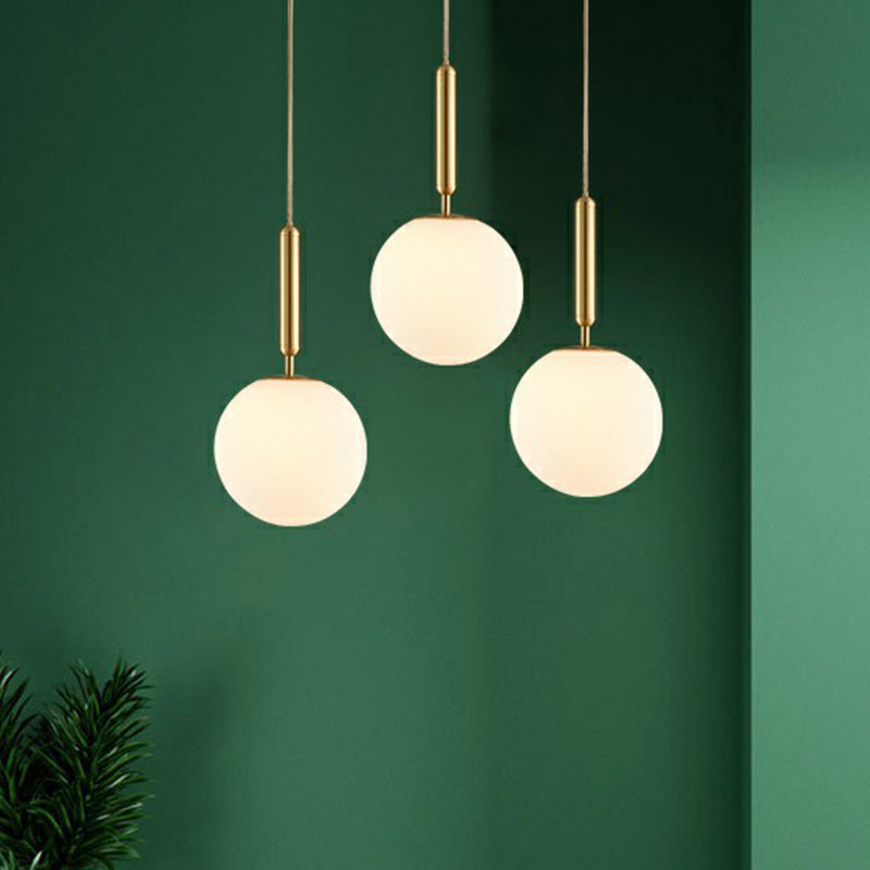 Simple Brass Pendant Light: White Glass 1-Head Ball Dining Room Pendulum Lighting
