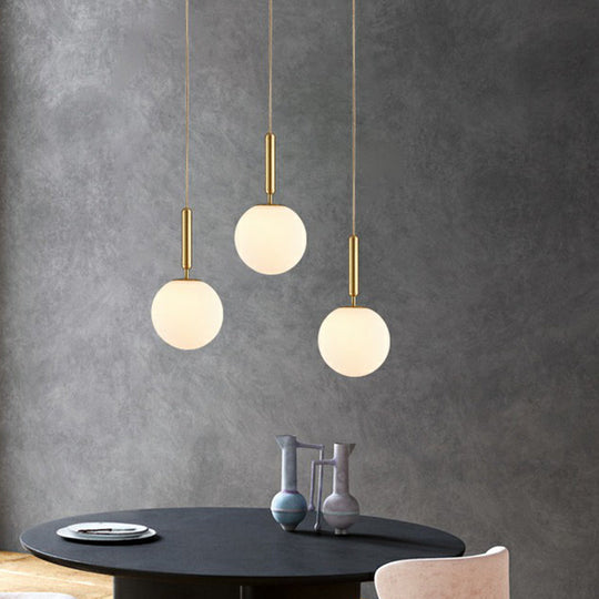 Brass Pendulum Pendant Light With White Glass Shade For Dining Room