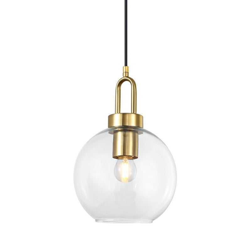 Simple Elegant Brass Sphere Pendant Light Fixture For Dining Room - Glass 1 Head Ceiling Lamp
