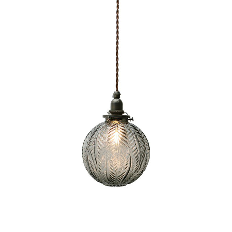 Textured Glass Orb Mini Pendant Light In Nordic Style With Black Hanging Cord For Bedroom